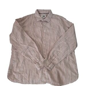 Joseph Abboud Shirt Mens XXL Brown Striped Modern Fit Linen‎ Blend Long Sleeve